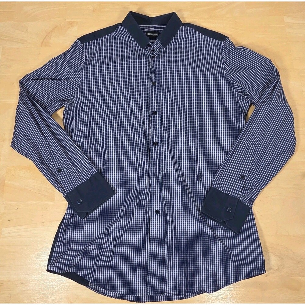 Dirk Bikkembergs Men's Sz L Button Up Long Sleeve Shirt Windowpane Plaid